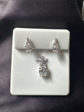 Sterling Silver Moissanite Drop Earrings with Matching Pendant 3.0CTW